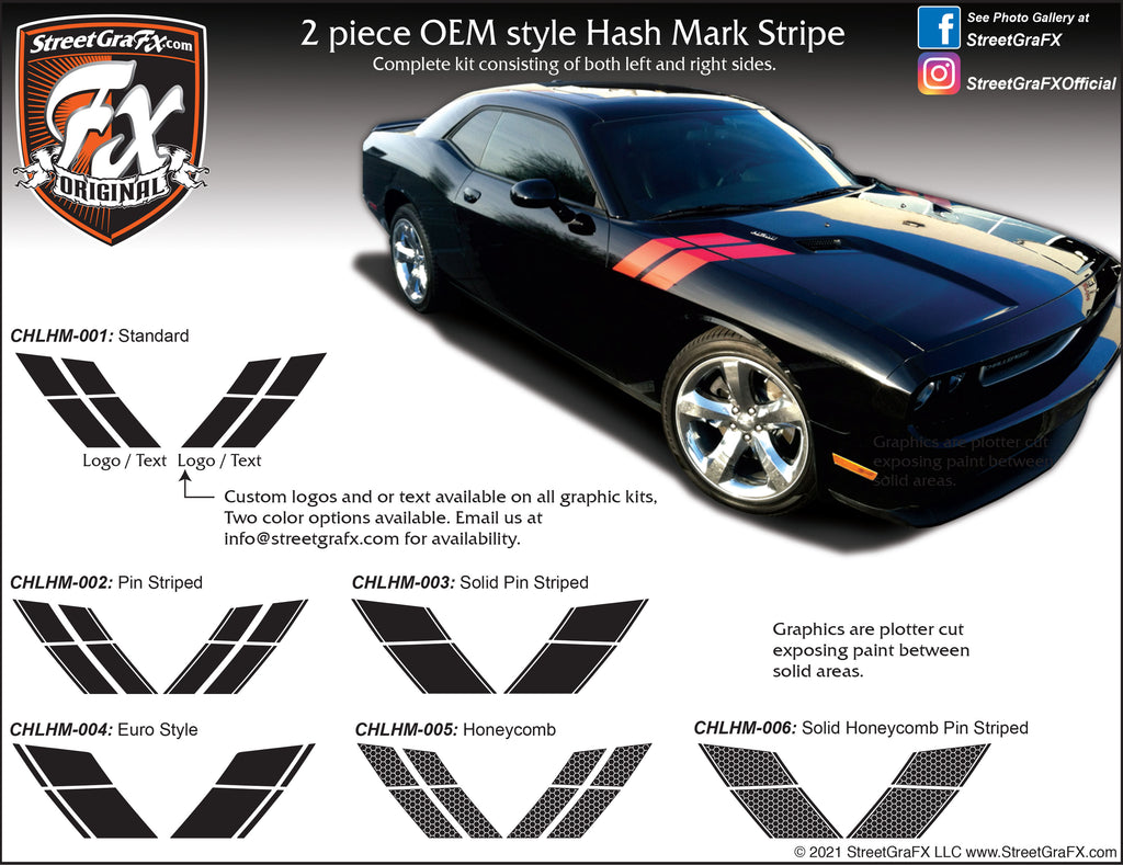 2009-2014 Dodge Challenger RT Style  Hash Mark Complete Graphic Kit "Left & Right Sides"