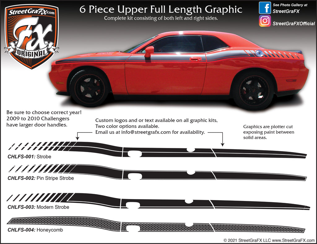 2009 - 2010 Dodge Challenger Full Upper Stripe Complete Graphic Kit "Left & Right Sides"