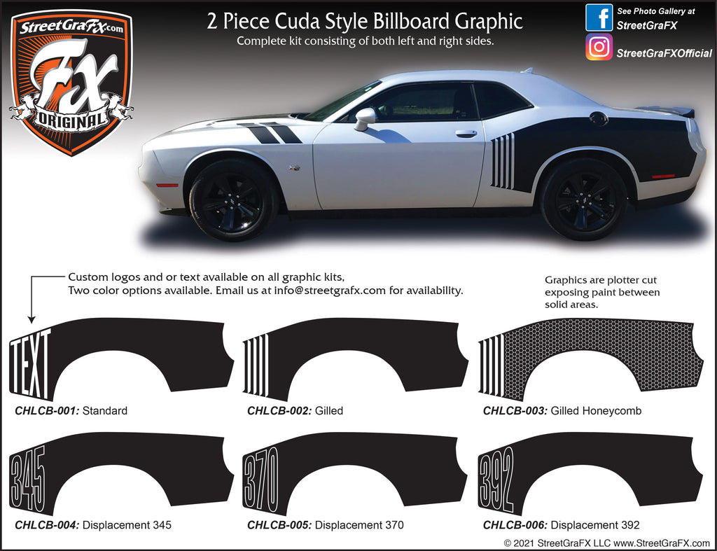 2009 - 2021 Dodge Challenger Billboard Complete Graphic Kit "Left & Right Sides"