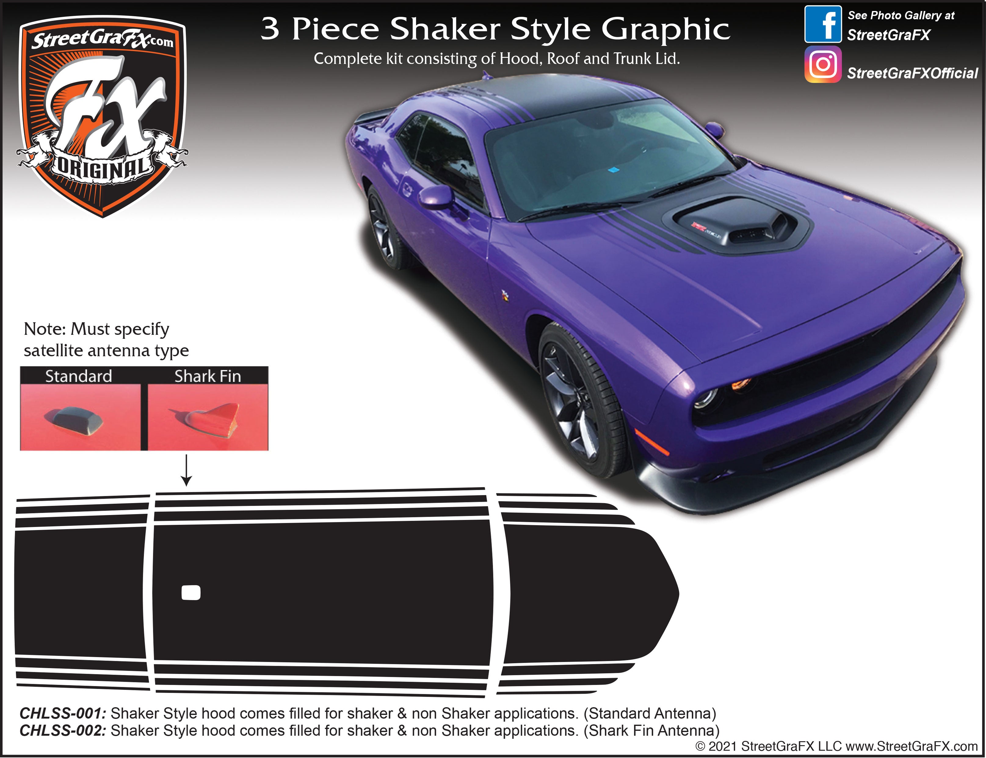 2015 Up Dodge Challenger Shaker Complete Graphic Kit