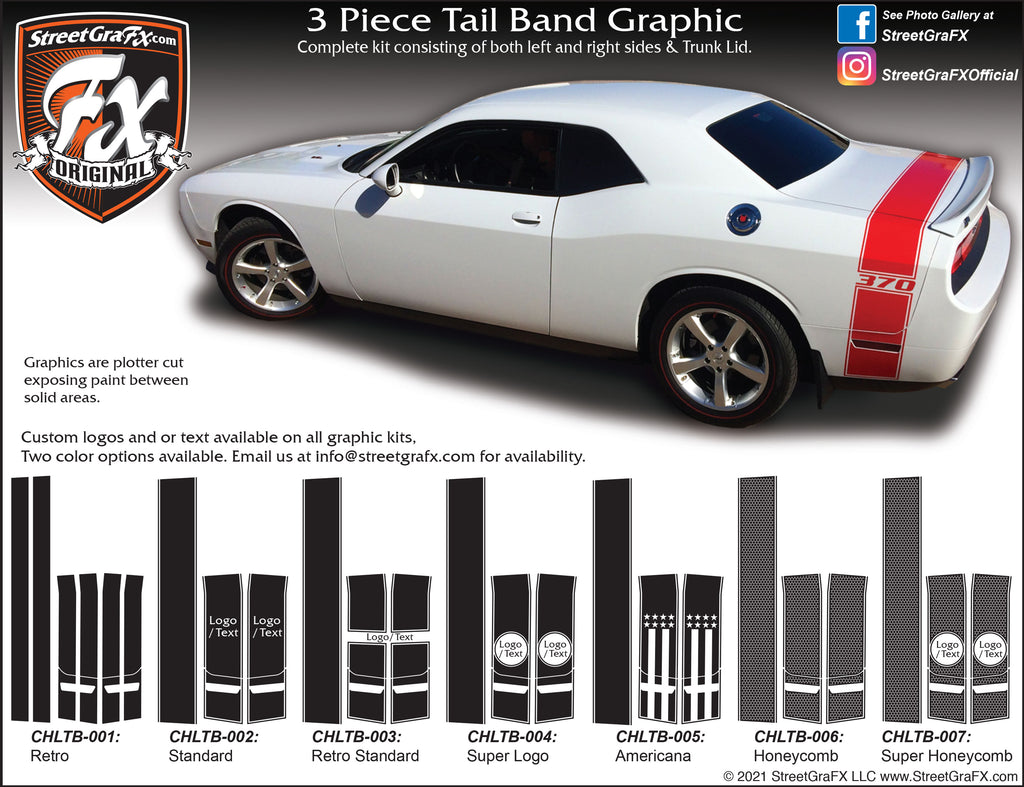 2009- 2014 Dodge Challenger Trunk Band Complete Graphic Kit "Left & Right Sides"