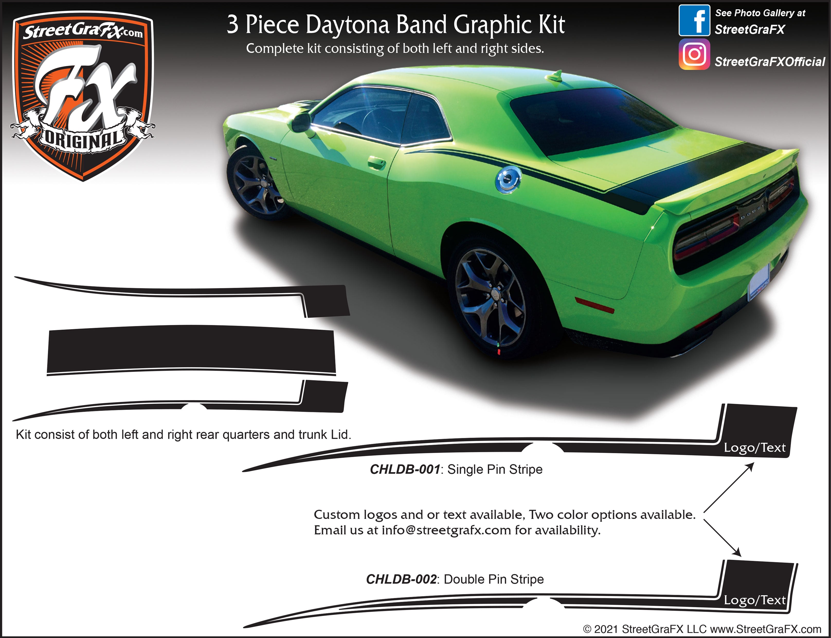 2015-2021 Dodge Challenger Daytona Band Complete Graphic Kit "Left & Right Sides"