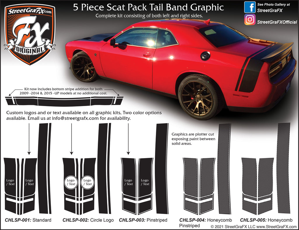 2009 - 2021 Dodge Challenger Scat Pack Style Tail Band Stripe Complete Graphic Kit "Left & Right Sides"
