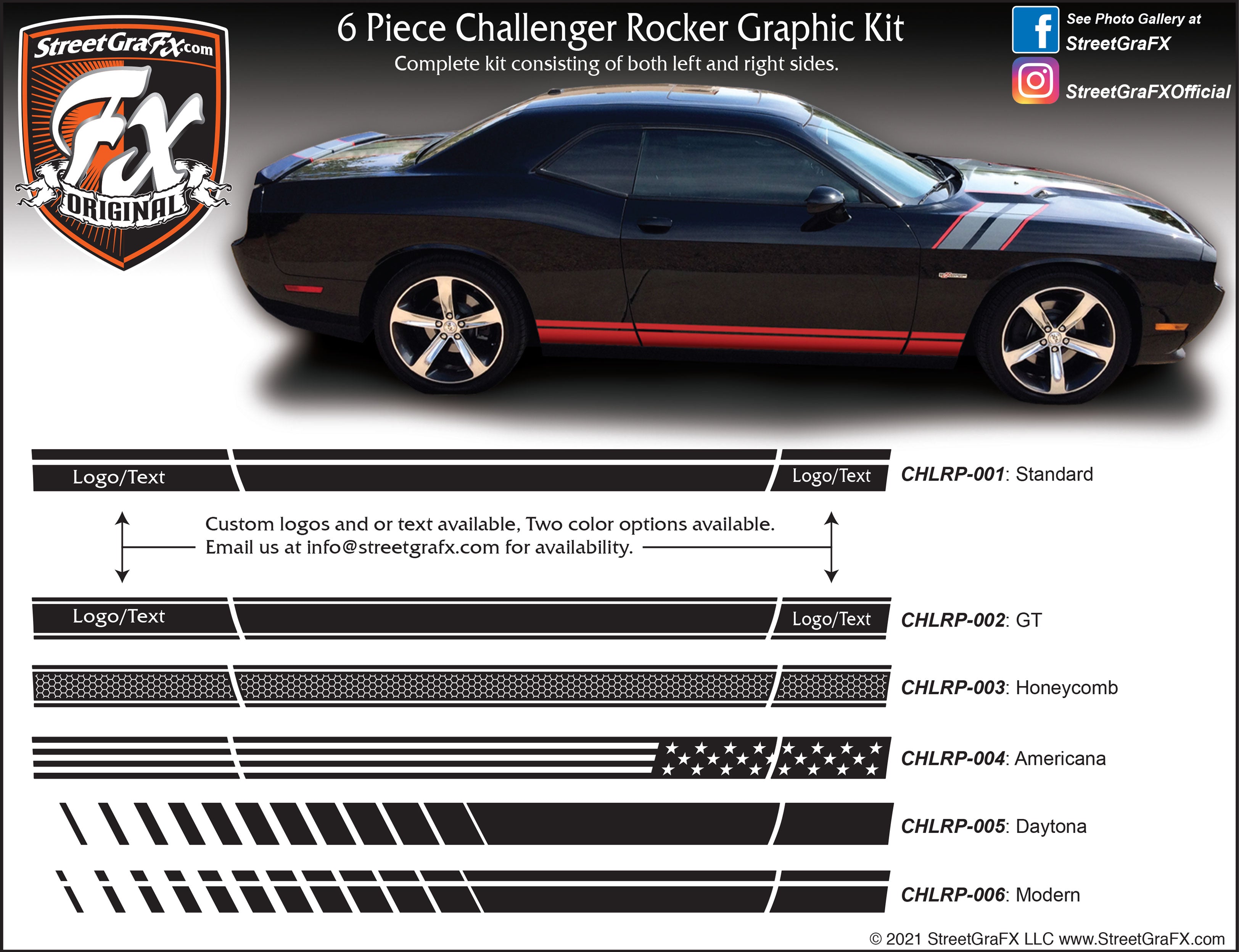 2009 - 2021 Dodge Challenger NON Wide Body Rocker Stripe Complete Graphic Kit "Left & Right Sides"